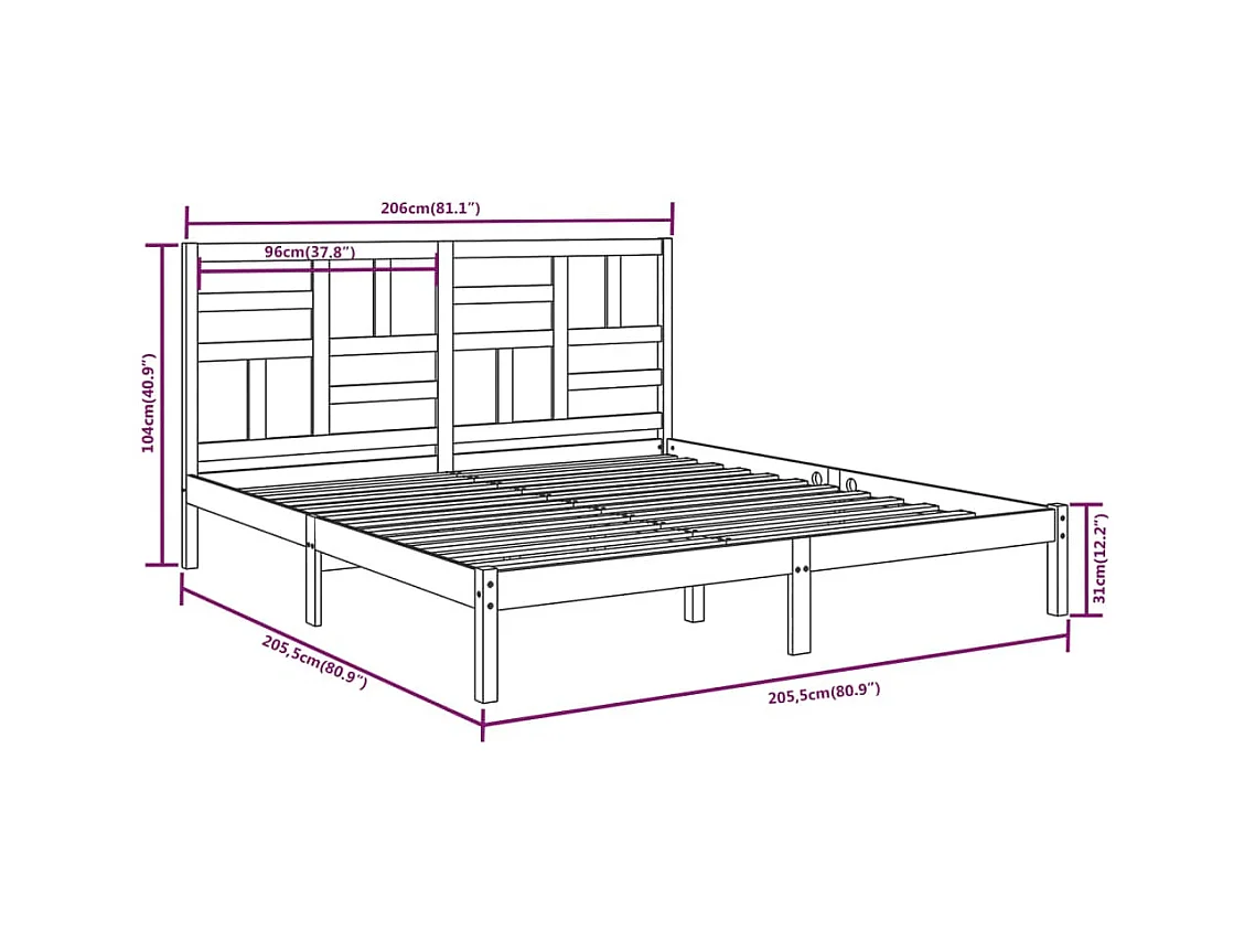 Letto per adulti | Letto matrimoniale | Giroletto senza Materasso in Legno Massello 200x200 cm