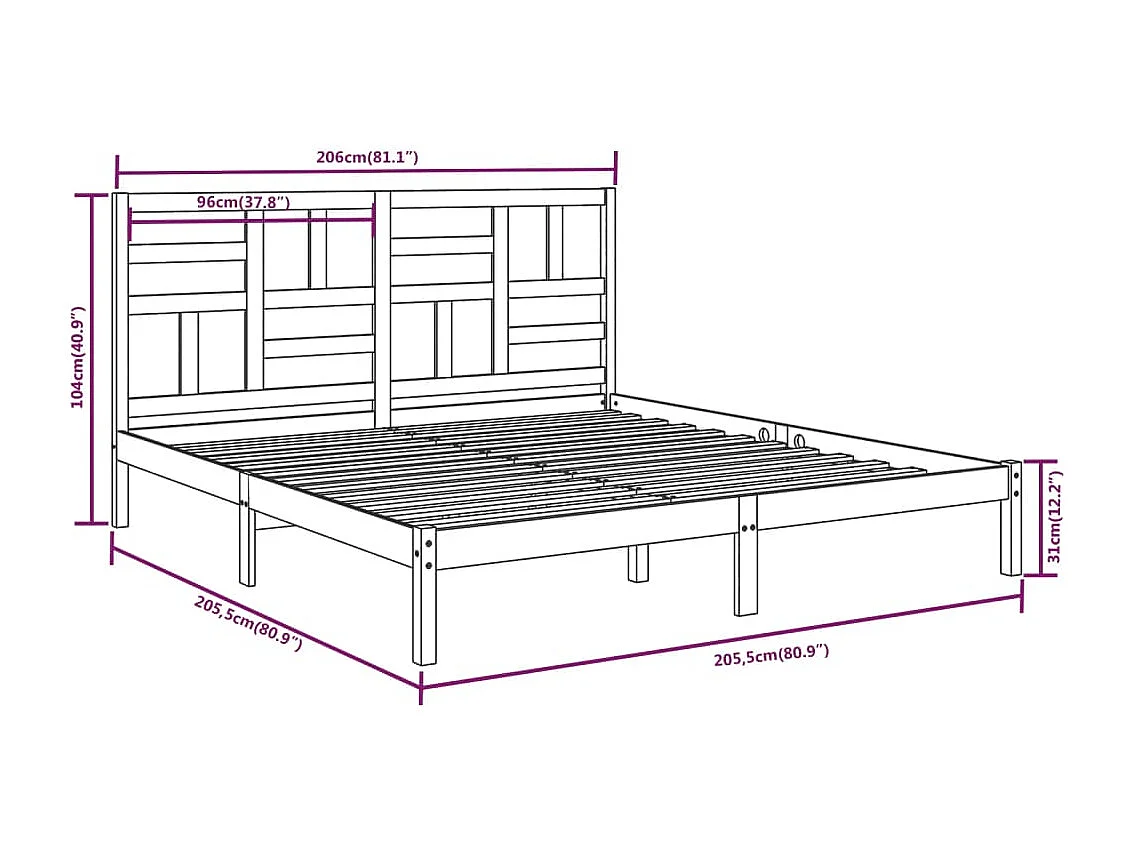 Letto per adulti | Letto matrimoniale | Giroletto senza Materasso in Legno Massello 200x200 cm