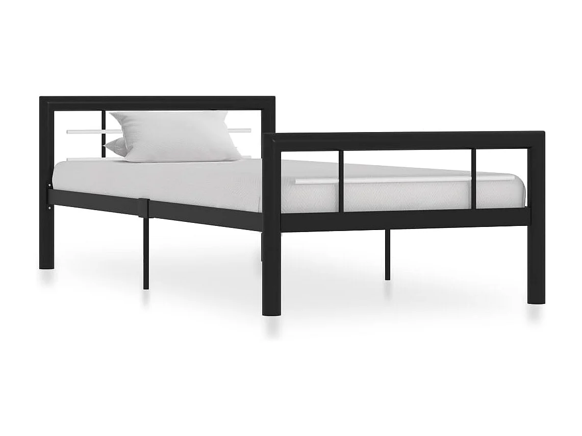 Lit simple | Lit adulte, enfant | Cadre de lit noir et blanc métal 100x200 cm