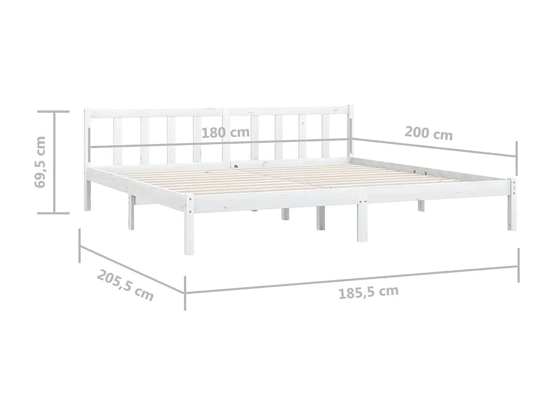 Lit double | Lit adulte | Cadre de lit blanc bois massif 180x200 cm