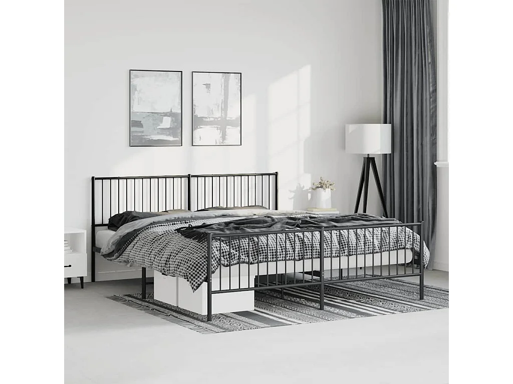 Lit double | Lit adulte | Cadre de lit métal avec pied de lit noir 183x213cm