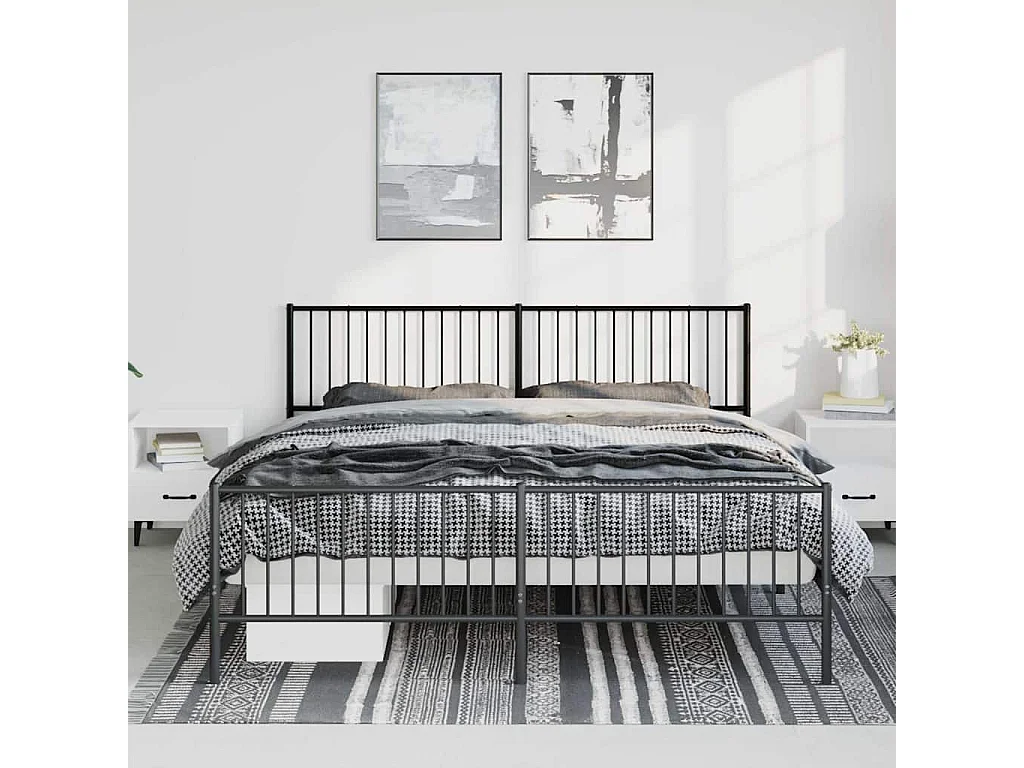 Lit double | Lit adulte | Cadre de lit métal avec pied de lit noir 183x213cm