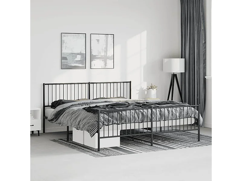 Lit double | Lit adulte | Cadre de lit métal avec pied de lit noir 183x213cm