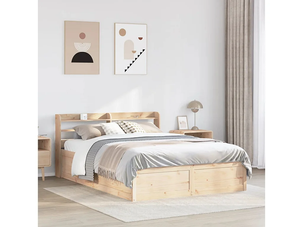 Letto per adulti | Letto singolo | Giroletto con Testiera 120x190 cm in Legno Massello di Pino
