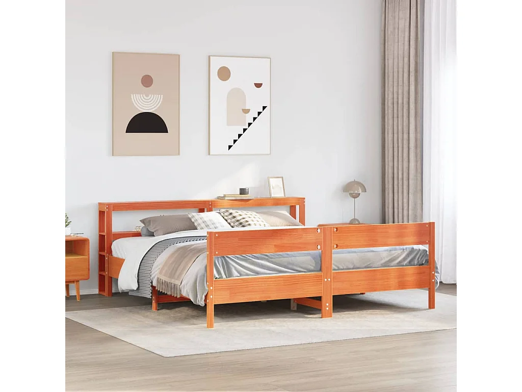 Lit double | Lit adulte | Cadre de lit cire marron 200x200cm bois pin massif