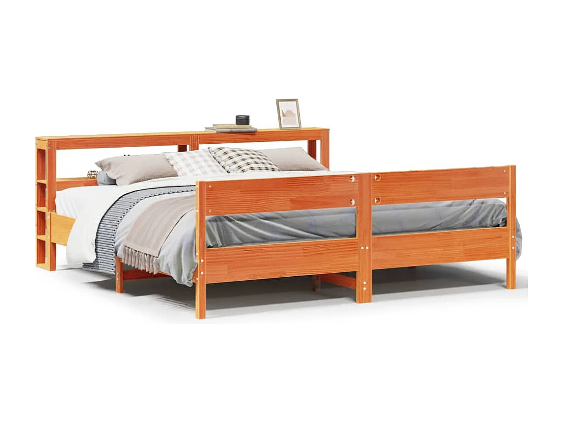 Lit double | Lit adulte | Cadre de lit cire marron 200x200cm bois pin massif