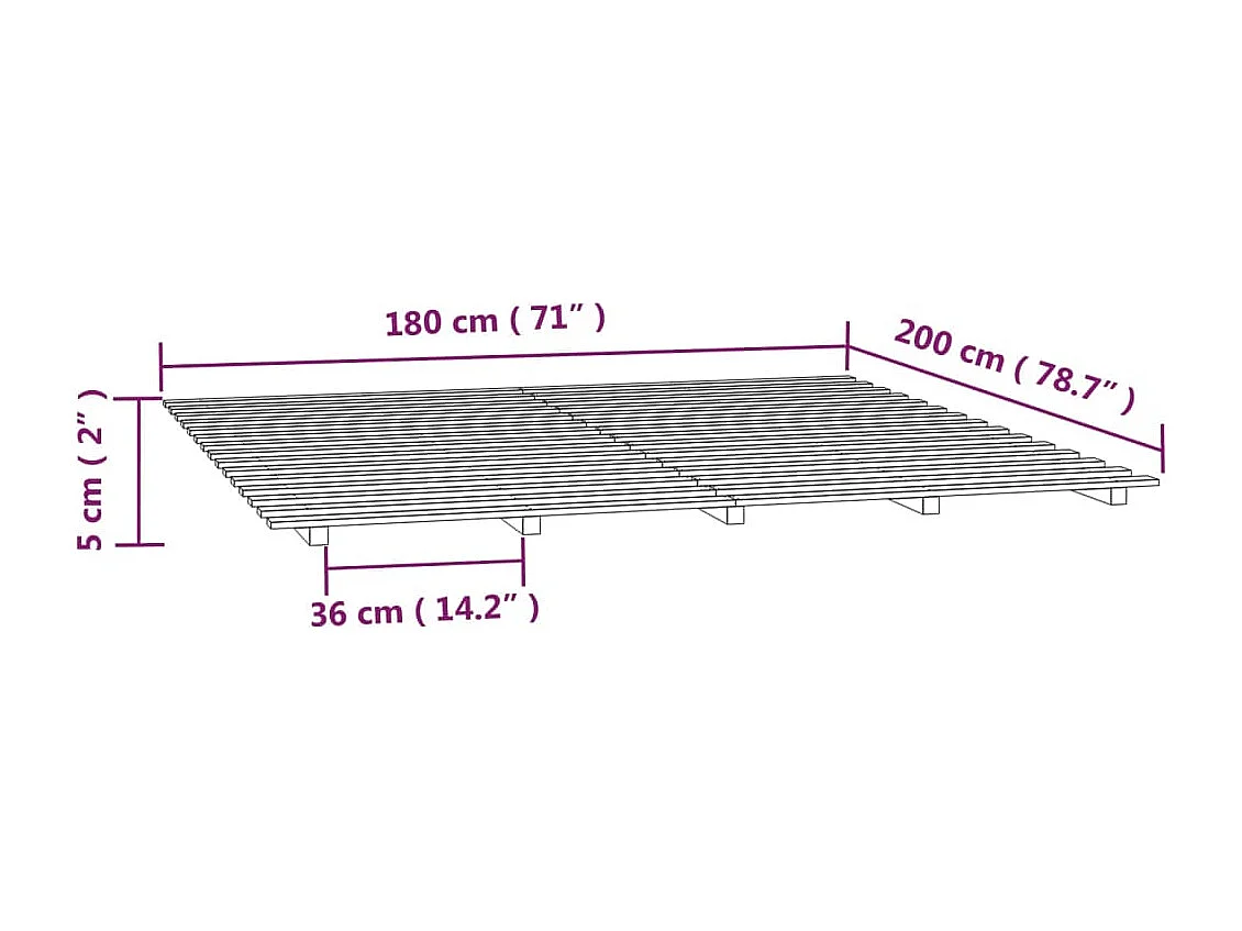 Bedframe | Tweepersoonsbed massief grenenhout 180x200 cm