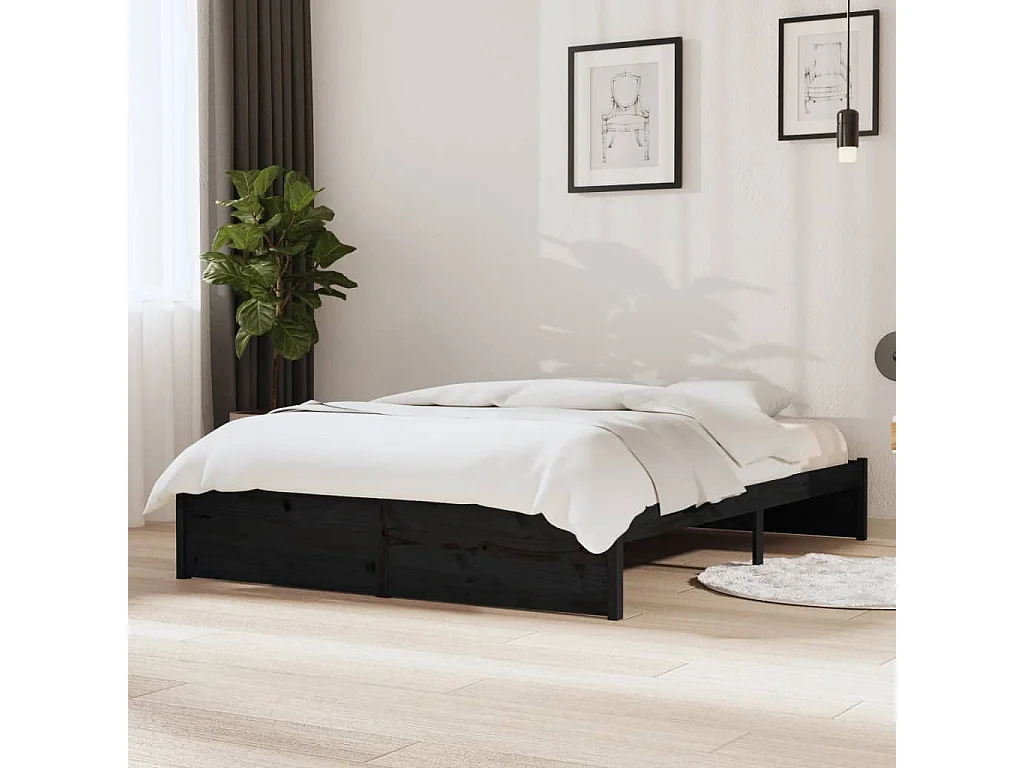Lit double | Lit adulte | Cadre de lit noir bois massif 140x190 cm
