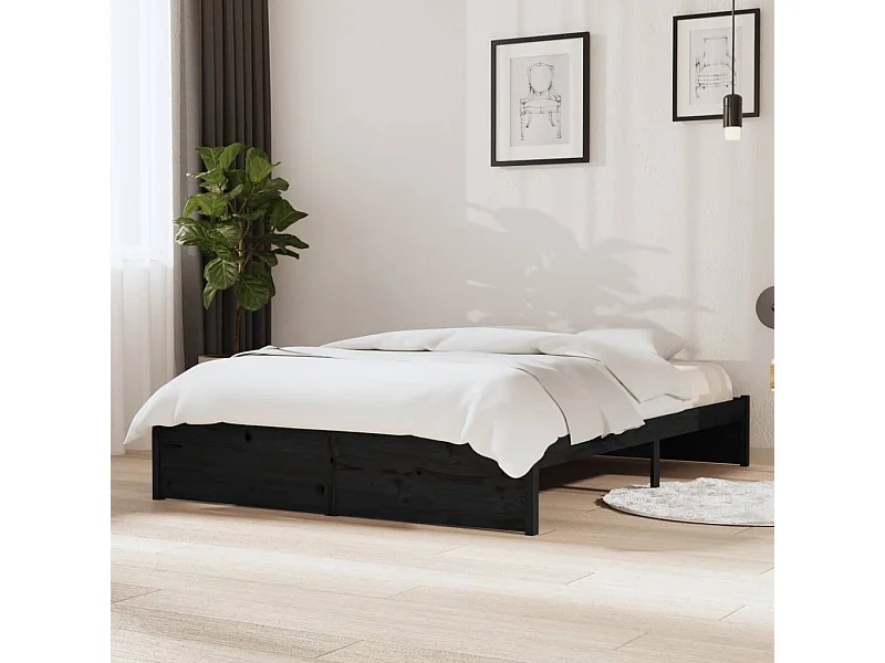 Lit double | Lit adulte | Cadre de lit noir bois massif 140x190 cm