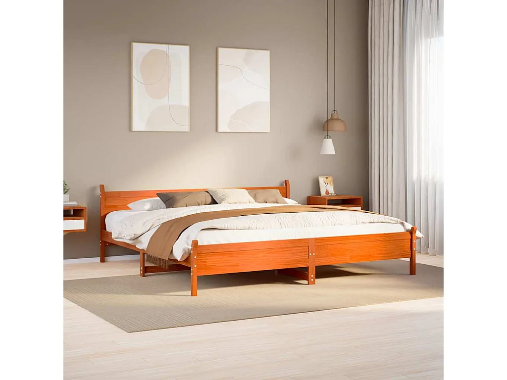 Lit double | Lit adulte | Cadre de lit cire marron 200x200cm bois pin massif