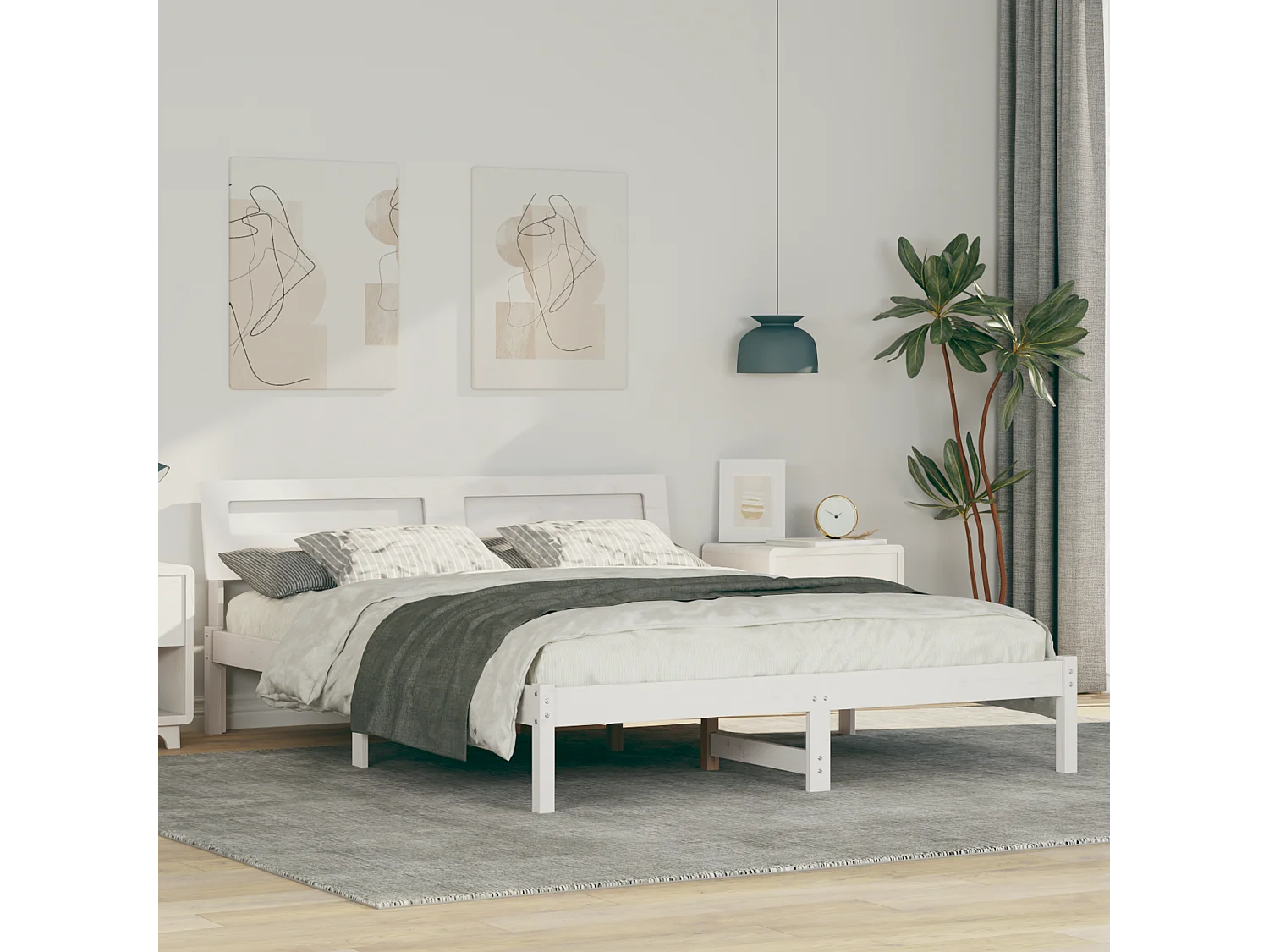 Lit double | Lit adulte | Cadre de lit Blanc 140x200 cm Bois massif en pin