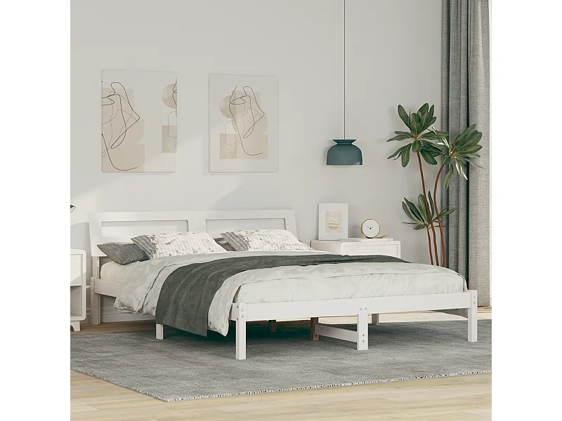 Lit double | Lit adulte | Cadre de lit Blanc 140x200 cm Bois massif en pin