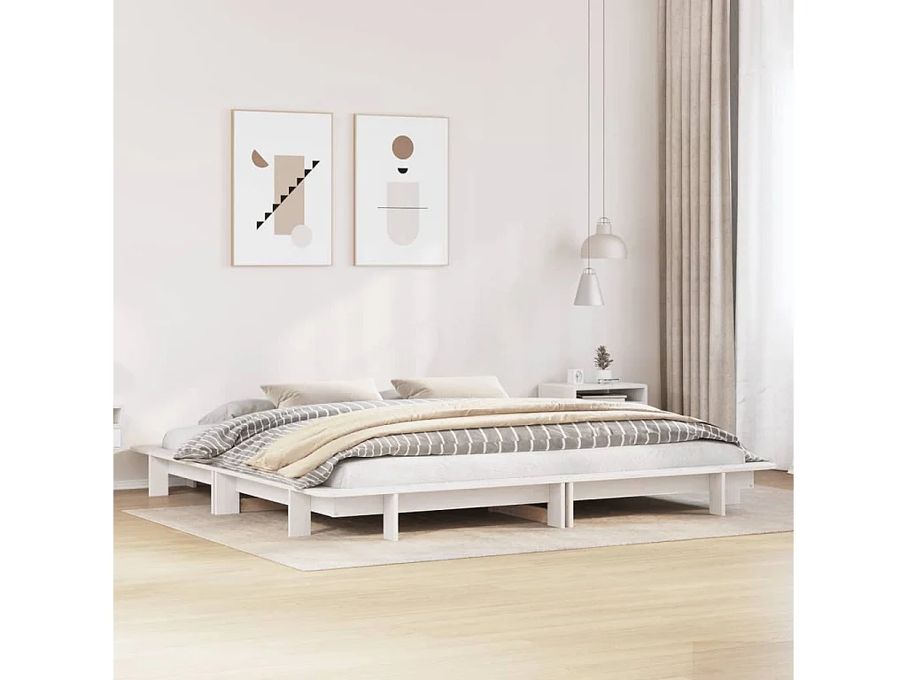 Letto per adulti | Letto matrimoniale | Giroletto senza Materasso Bianco 200x200 cm Legno Massello Pino