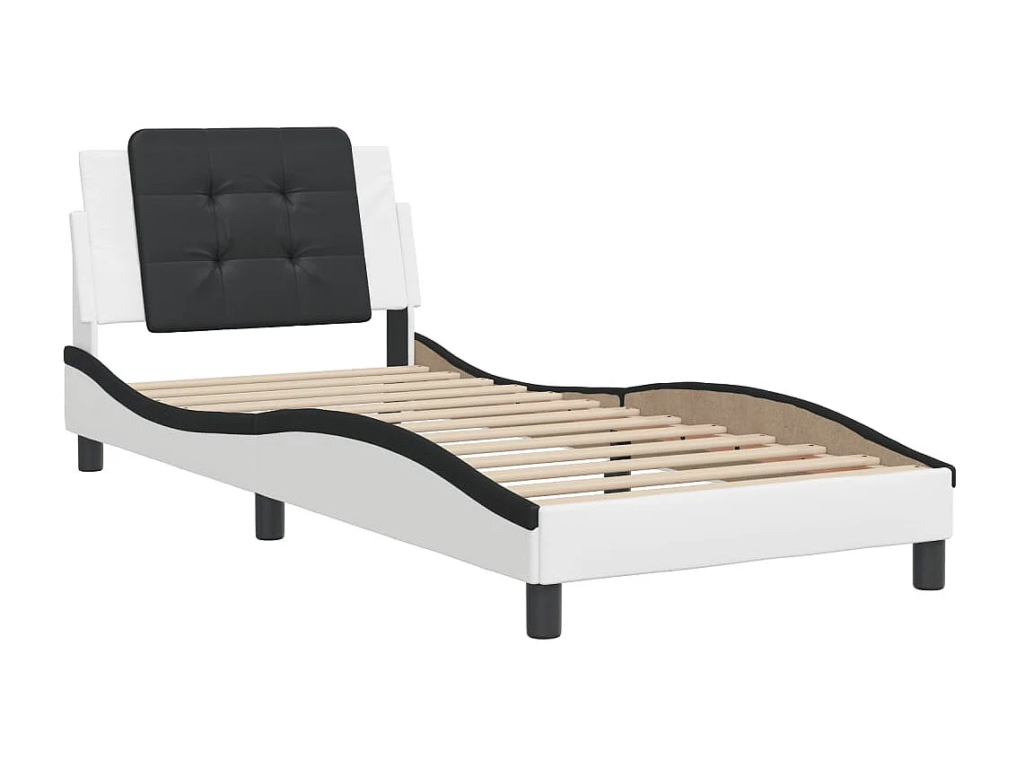 Lit simple | Lit adulte, enfant | Cadre de lit blanc et noir 90x200 cm similicuir