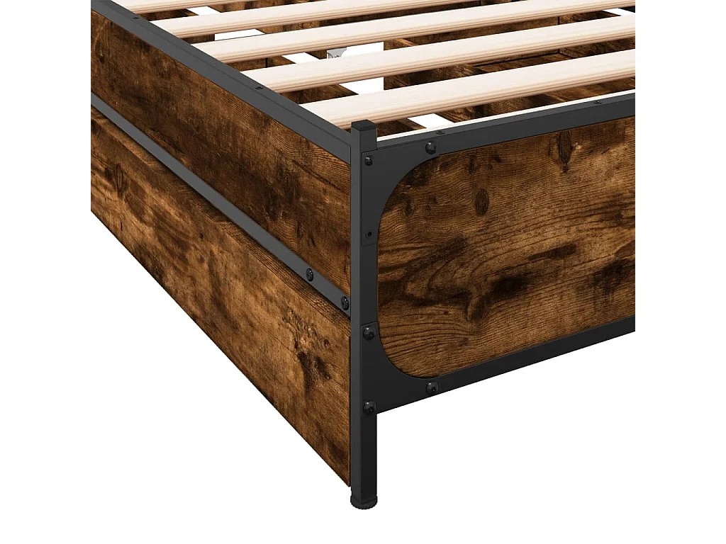 Lit simple | Lit adulte, enfant | Cadre de lit avec tiroirs chêne fumé 75x190 cm