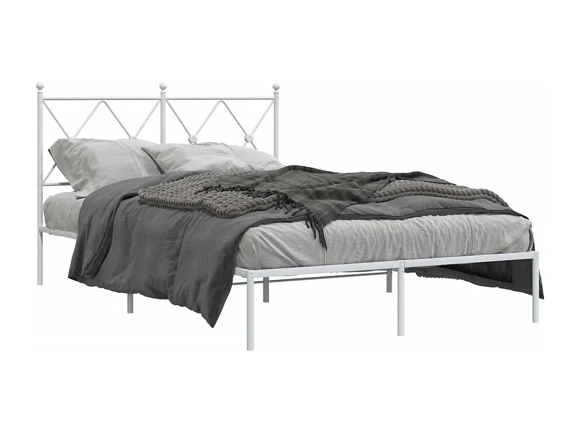 Lit simple | Lit adulte, enfant | Cadre de lit métal et tête de lit blanc 120x190 cm