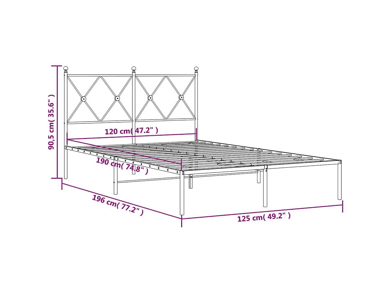 Lit simple | Lit adulte, enfant | Cadre de lit métal et tête de lit blanc 120x190 cm