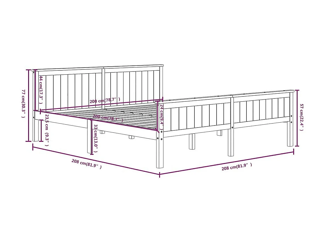 Lit double | Lit adulte | Cadre de lit bois massif de pin gris 200x200 cm