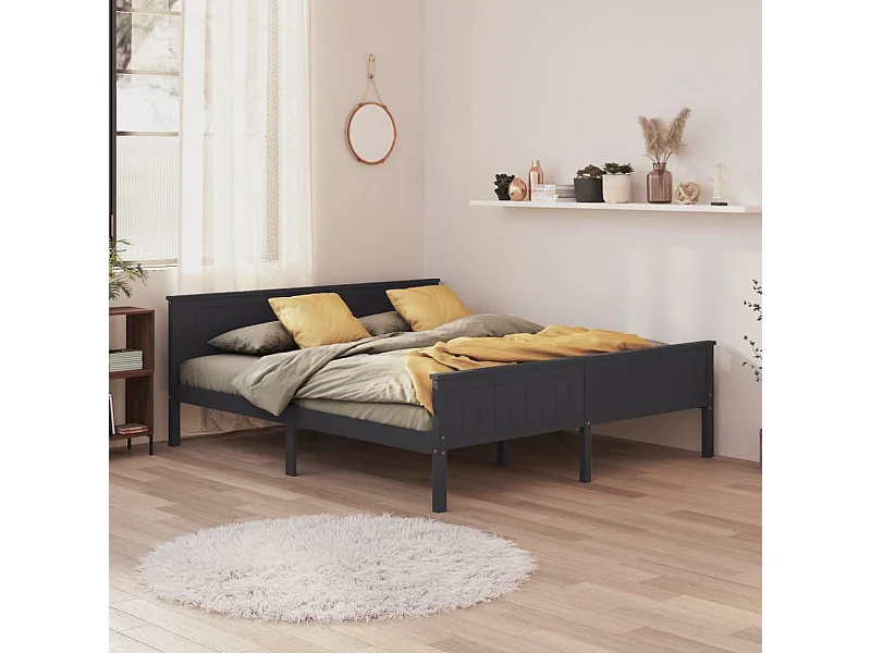 Lit double | Lit adulte | Cadre de lit bois massif de pin gris 200x200 cm