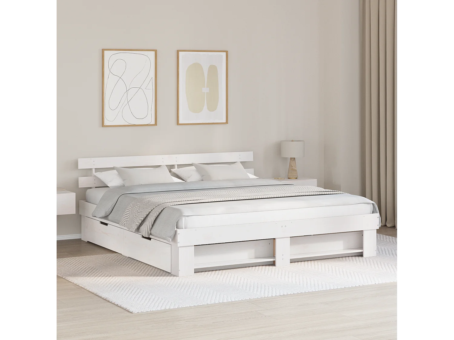 Lit double | Lit adulte | Cadre de lit avec tiroir Blanc 180x200 cm Bois massif en pin