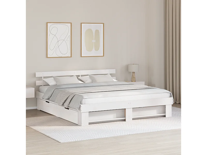 Lit double | Lit adulte | Cadre de lit avec tiroir Blanc 180x200 cm Bois massif en pin