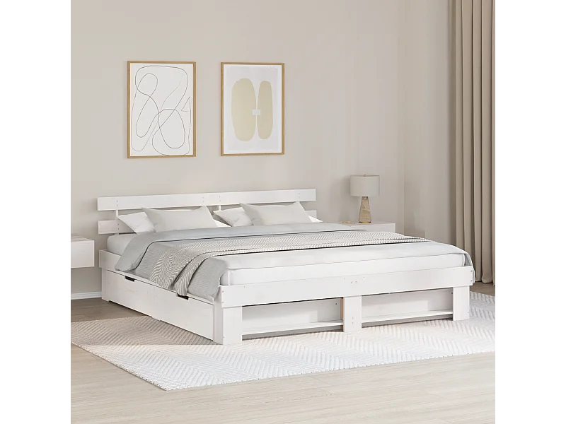Lit double | Lit adulte | Cadre de lit avec tiroir Blanc 180x200 cm Bois massif en pin