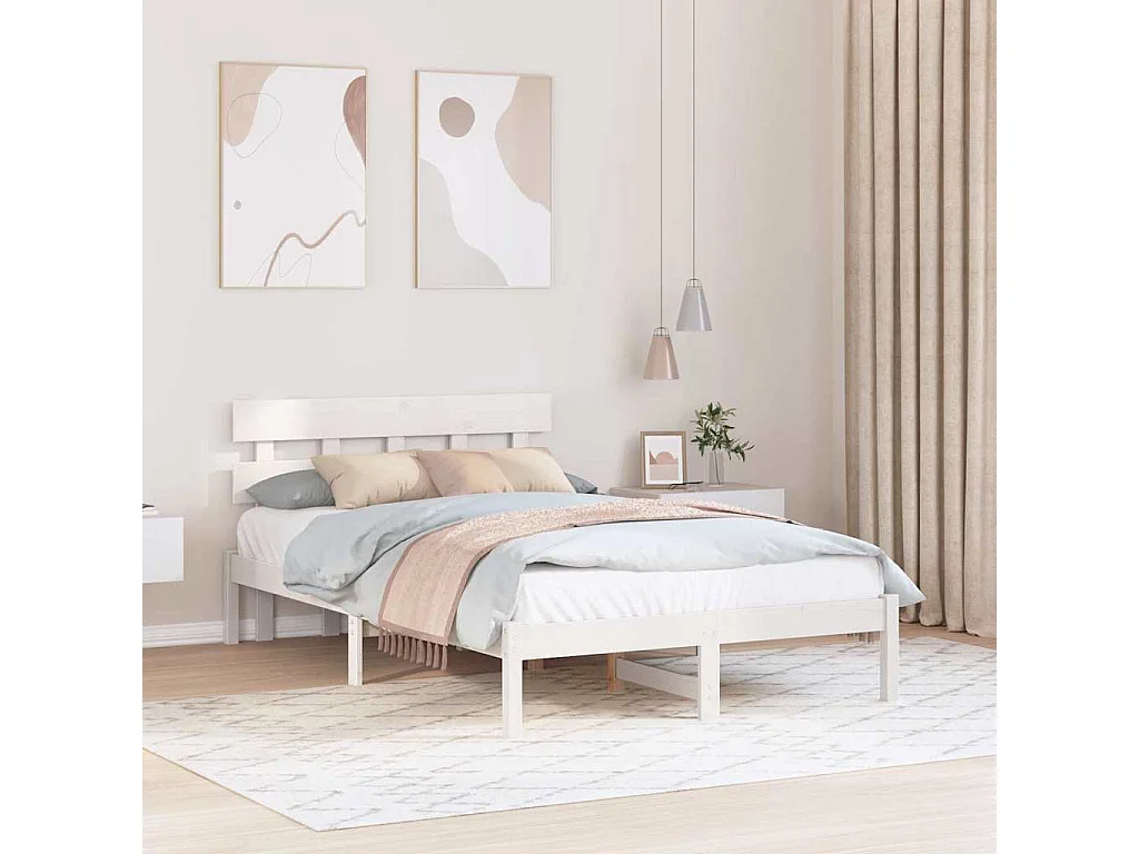 Lit double | Lit adulte | Cadre de lit Blanc 135x190 cm Bois de pin massif