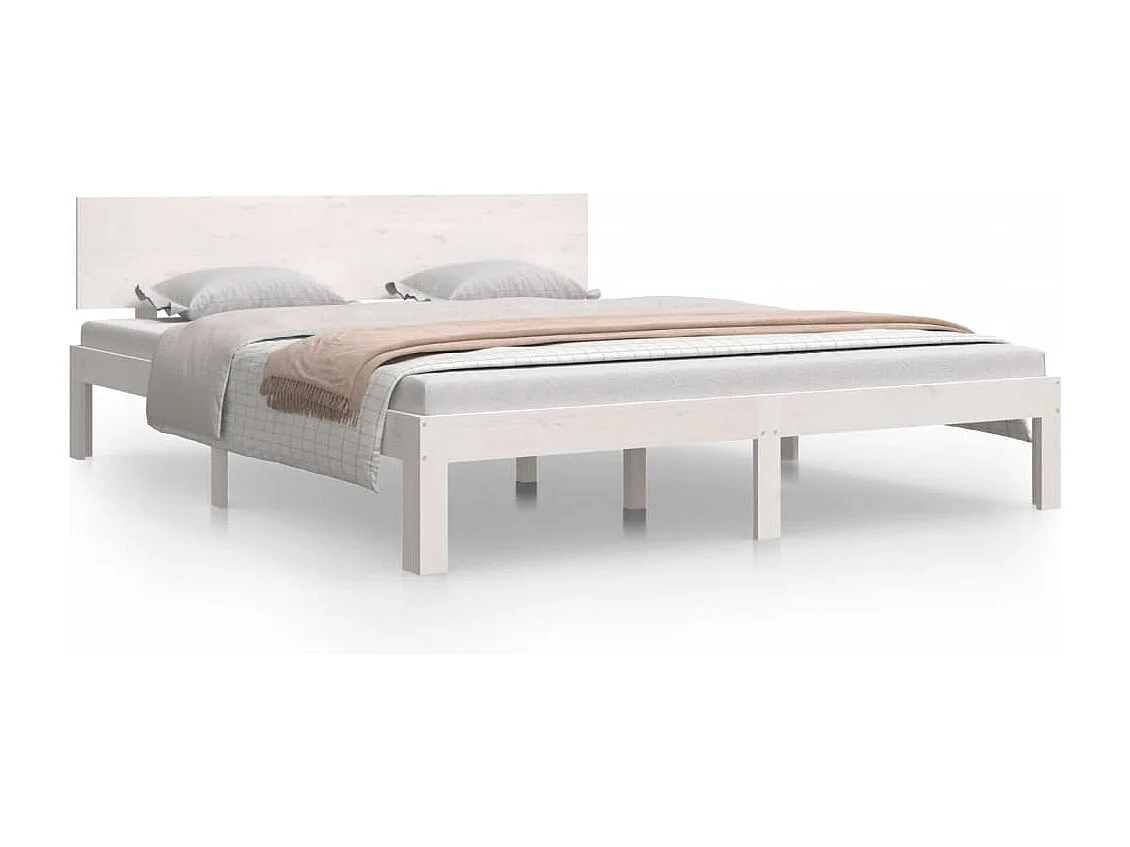 Lit double | Lit adulte | Cadre de lit blanc bois de pin massif 160x200 cm