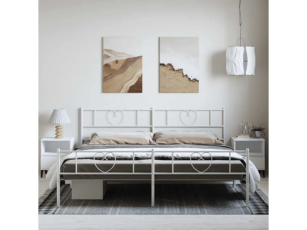 Lit double | Lit adulte | Cadre de lit métal et pied de lit blanc 193x203 cm