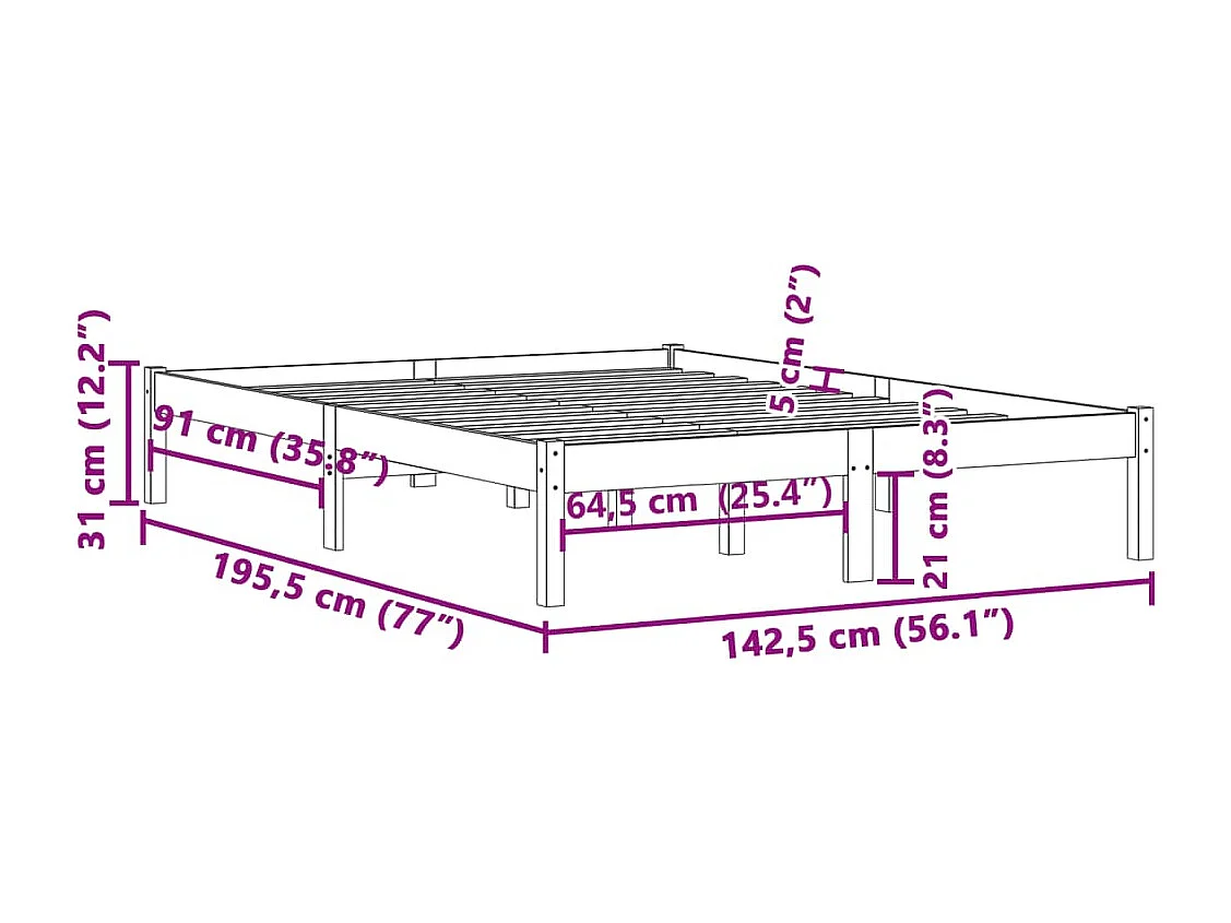 Letto per adulti | Letto matrimoniale | Giroletto senza Materasso 135x190 cm in Legno di Pino Full