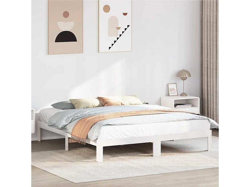 Letto per adulti | Letto matrimoniale | Giroletto senza Materasso Bianco 180x200 cm Legno Massello Pino