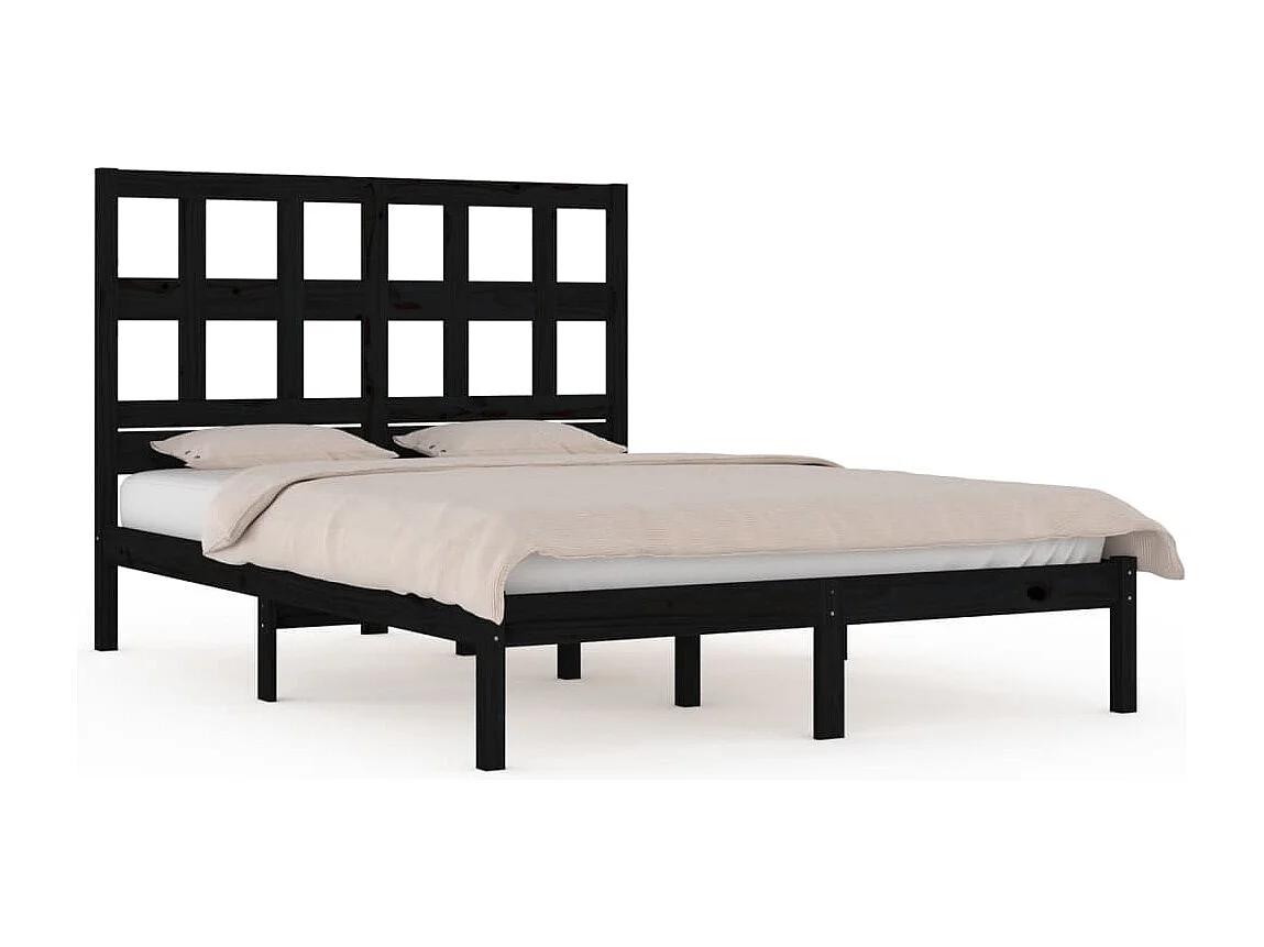 Lit double | Lit adulte | Cadre de lit noir 140x190 cm bois de pin massif