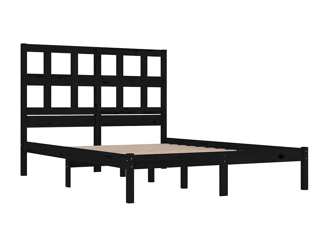 Lit double | Lit adulte | Cadre de lit noir 140x190 cm bois de pin massif
