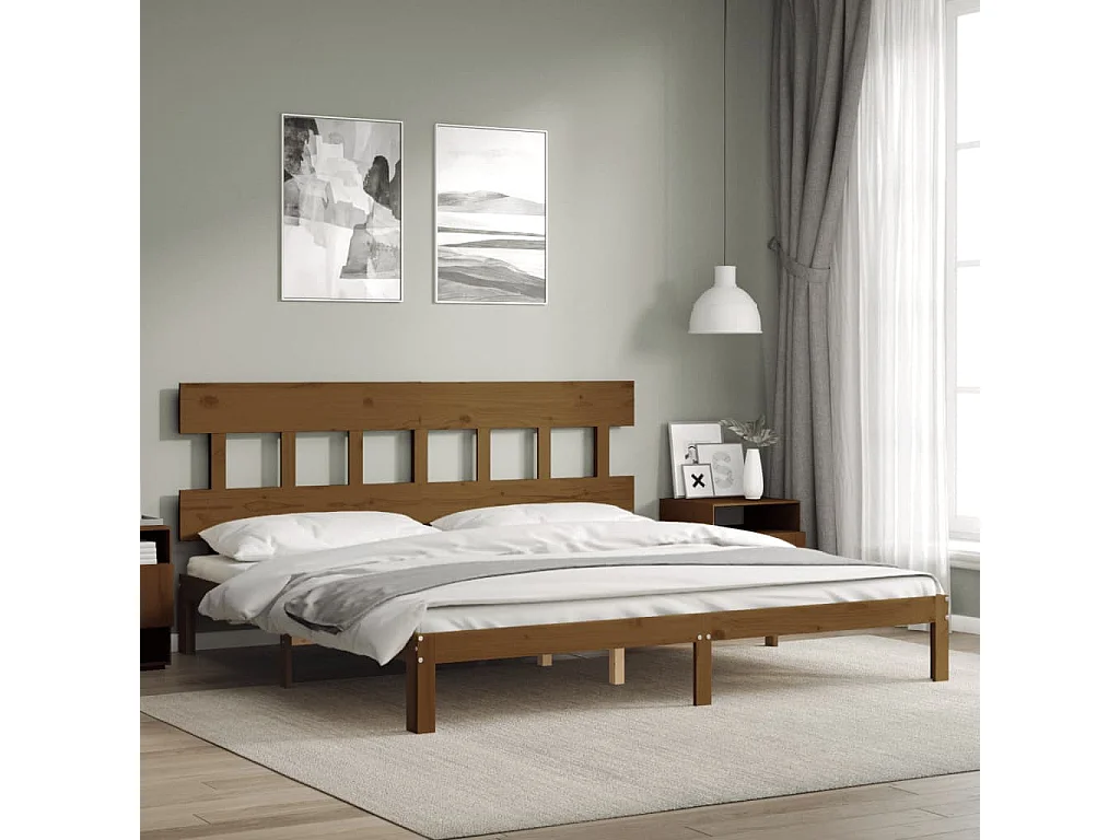 Lit double | Lit adulte | Cadre de lit marron miel 200x200cm bois pin massif
