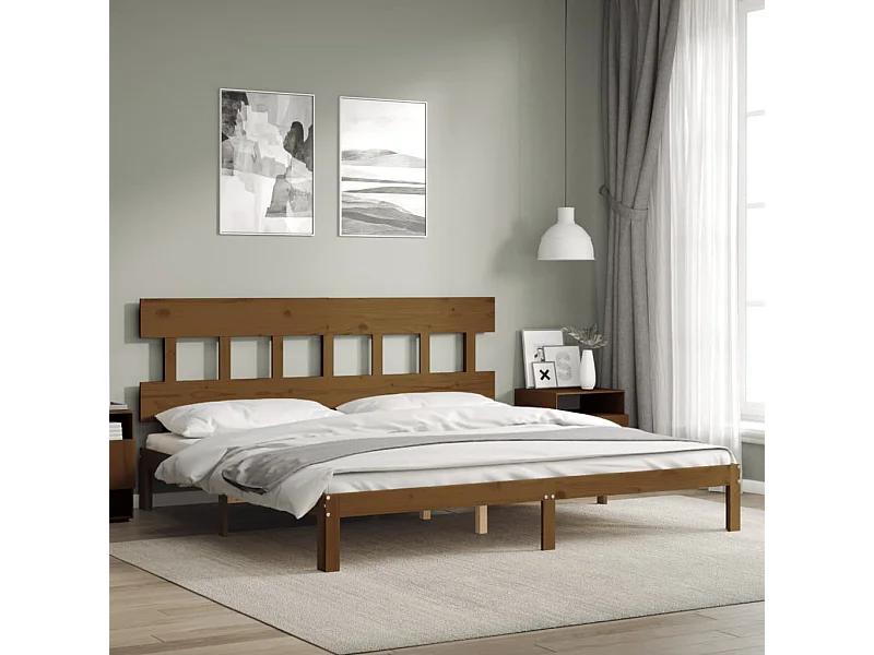 Lit double | Lit adulte | Cadre de lit marron miel 200x200cm bois pin massif