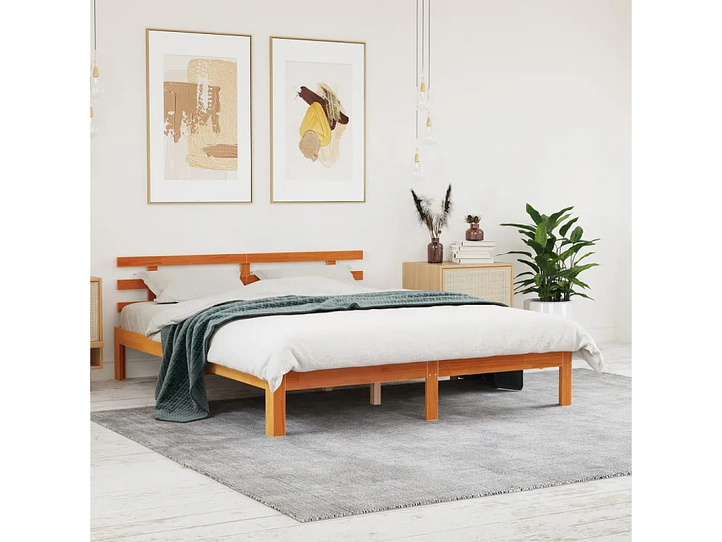 Lit double | Lit adulte | Cadre de lit cire marron 150x200cm bois pin massif