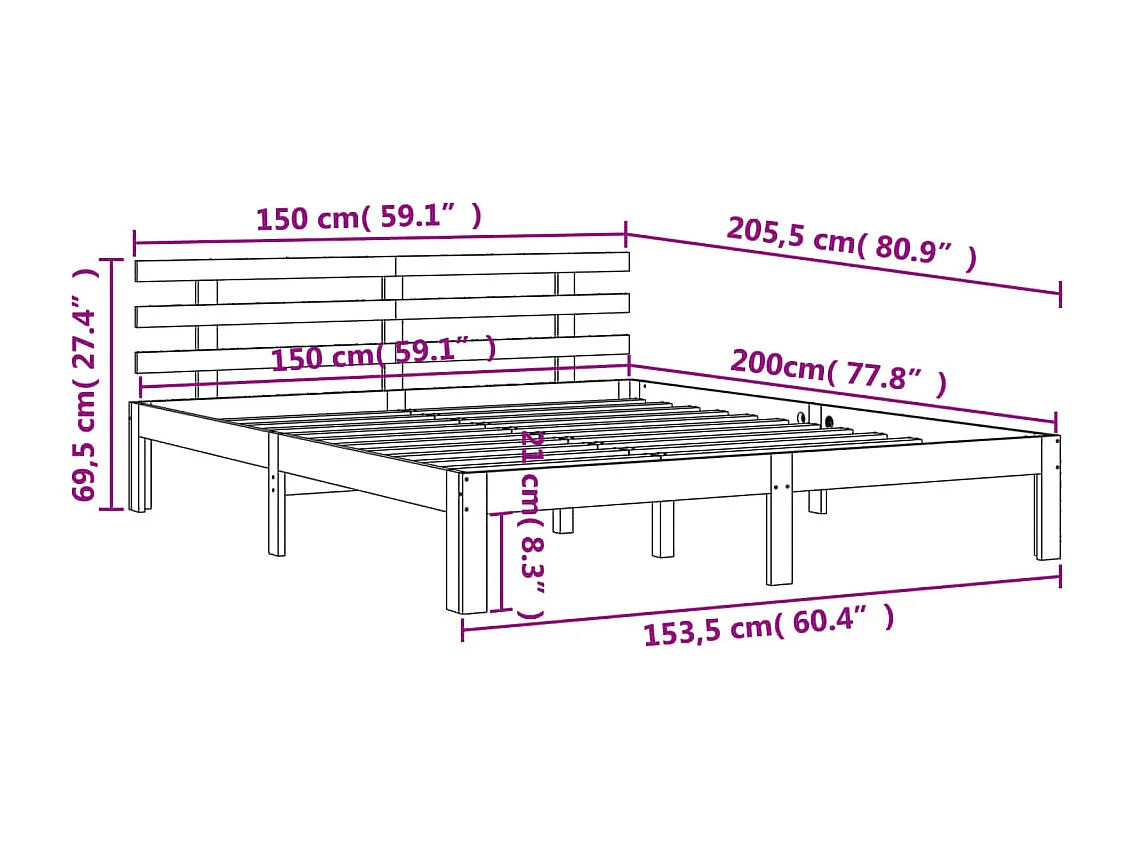 Lit double | Lit adulte | Cadre de lit cire marron 150x200cm bois pin massif