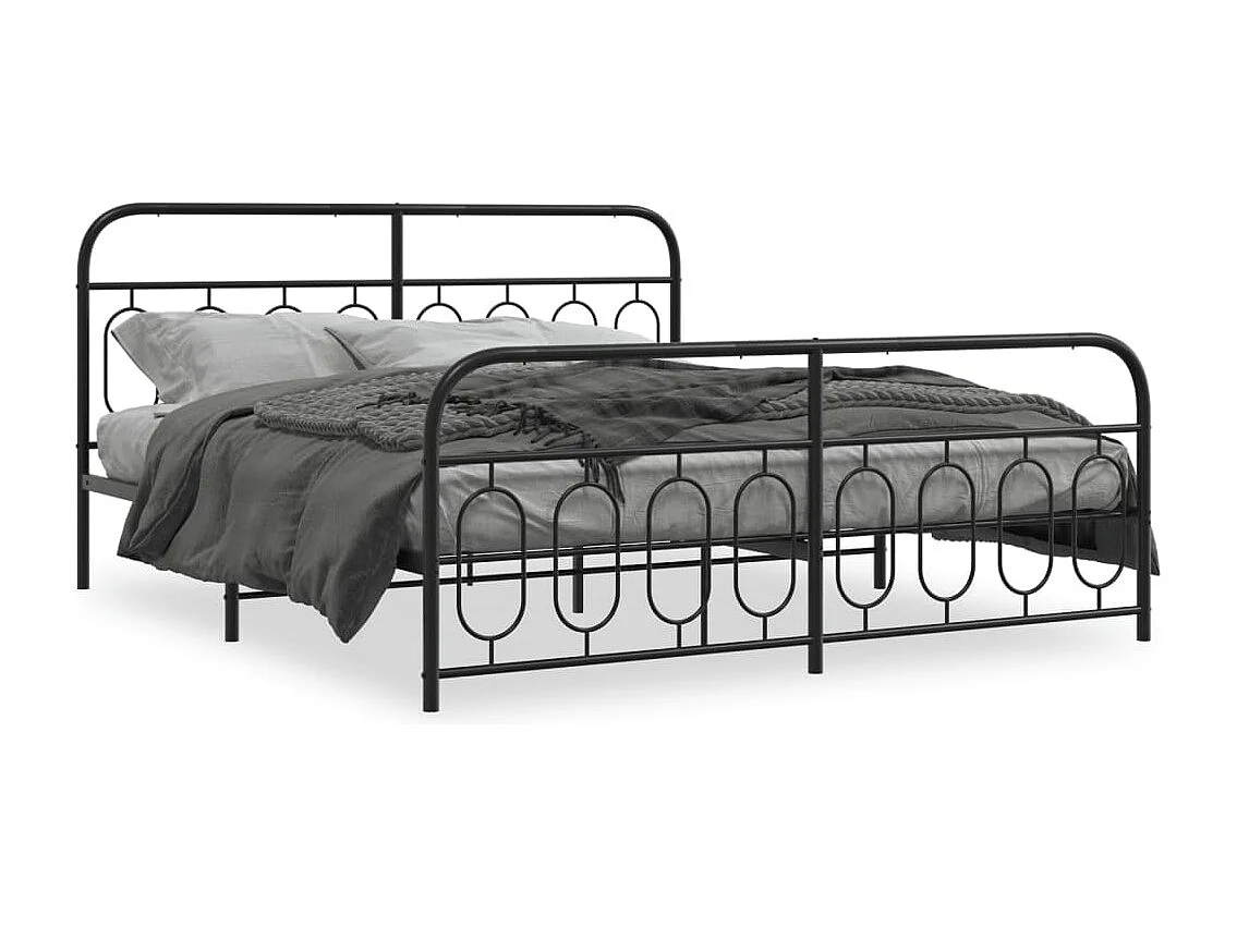 Lit double | Lit adulte | Cadre de lit métal avec pied de lit noir 193x203cm