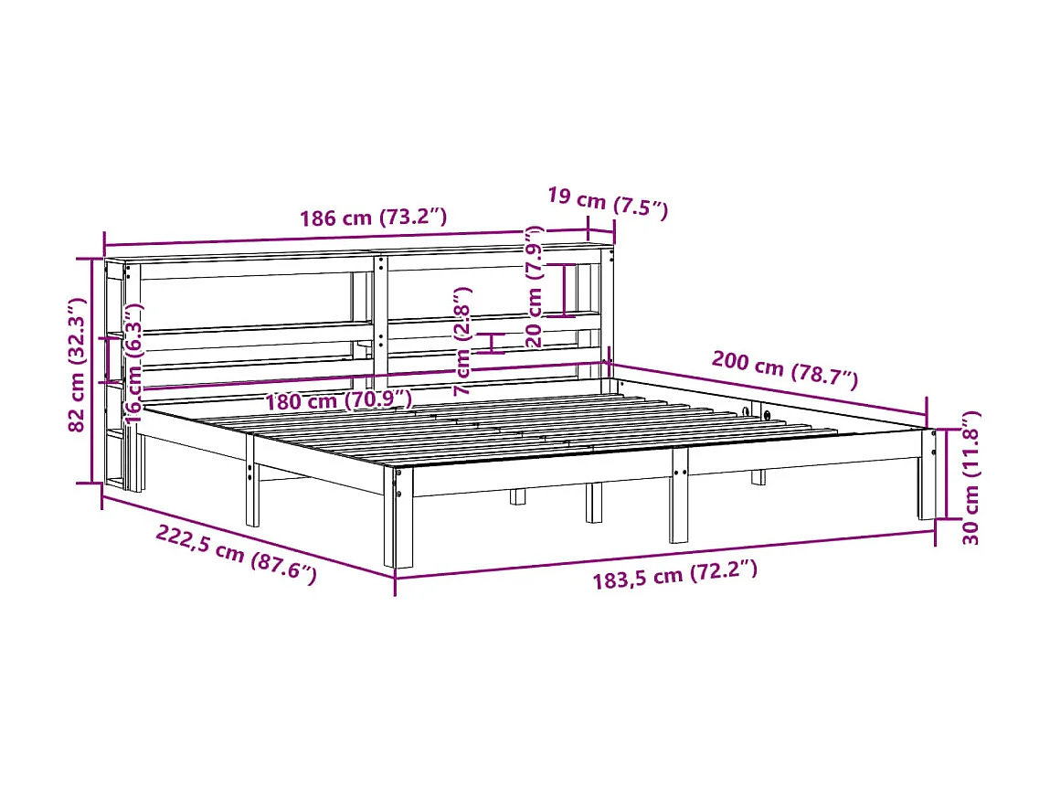 Lit double | Lit adulte | Cadre de lit avec tête de lit blanc 180x200 cm