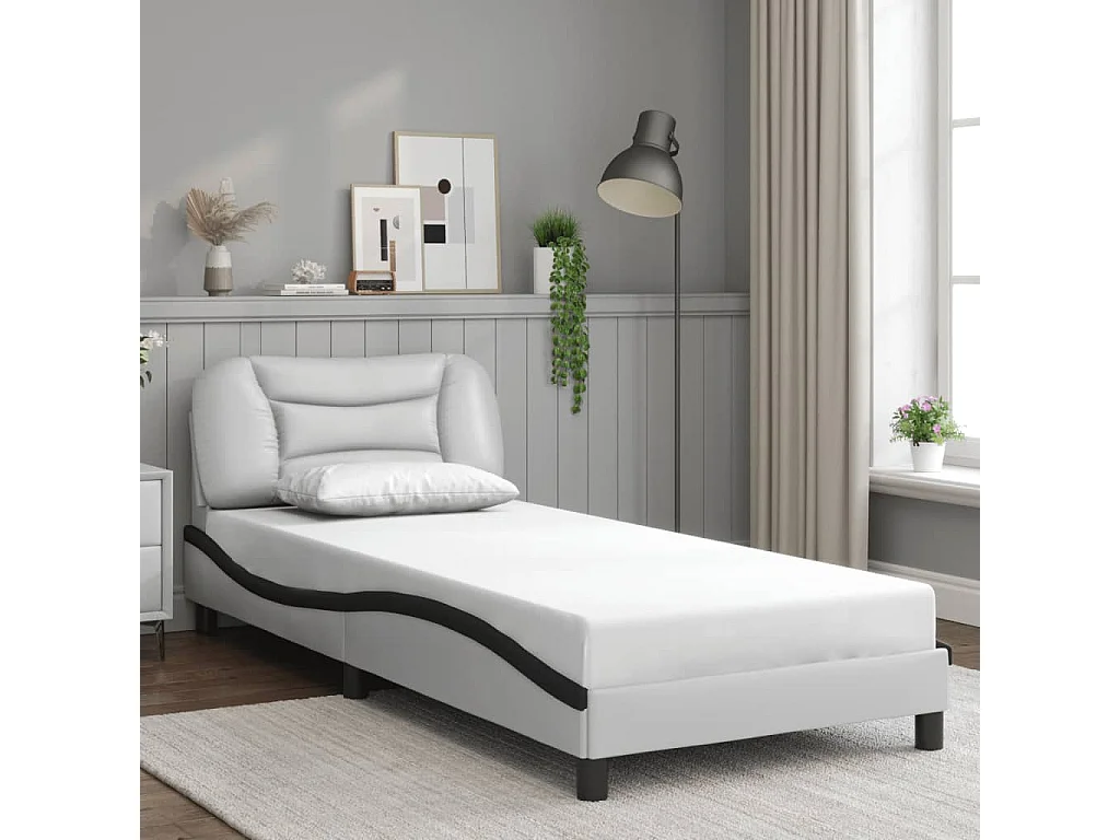 Lit simple | Lit adulte, enfant | Cadre de lit avec LED blanc et noir 80x200 cm