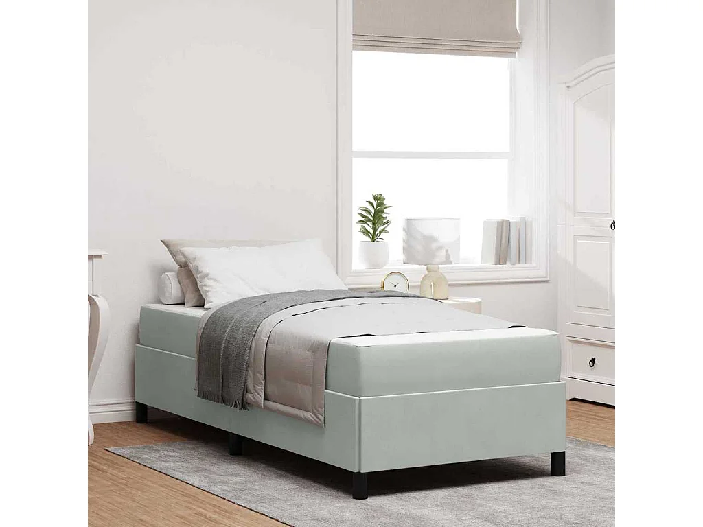 Lit simple | Lit adulte, enfant | Cadre de lit Gris clair gris et blanc 90x200 cm Velours