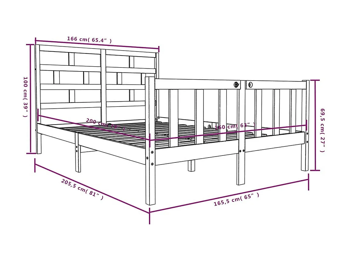 Lit double | Lit adulte | Cadre de lit bois massif 160x200 cm