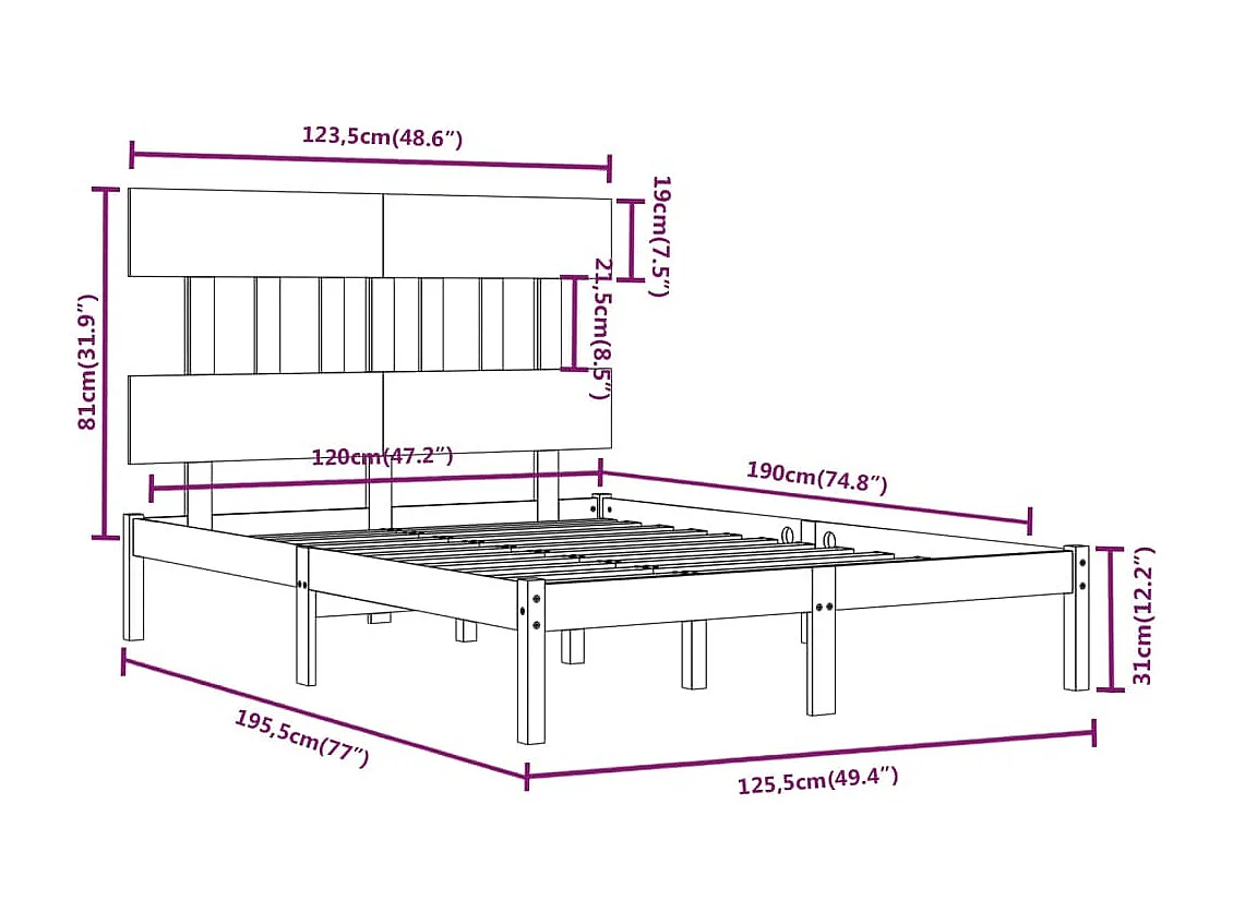 Lit simple | Lit adulte, enfant | Cadre de lit 120x190 cm bois massif