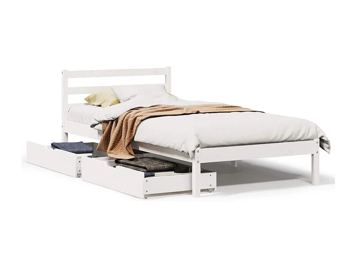 Lit simple | Lit adulte, enfant | Cadre de lit blanc 75x190 cm bois de pin massif