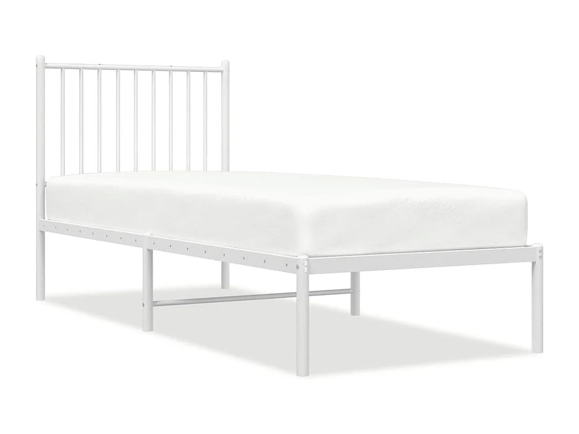Lit simple | Lit adulte, enfant | Cadre de lit métal avec tête de lit blanc 75x190cm