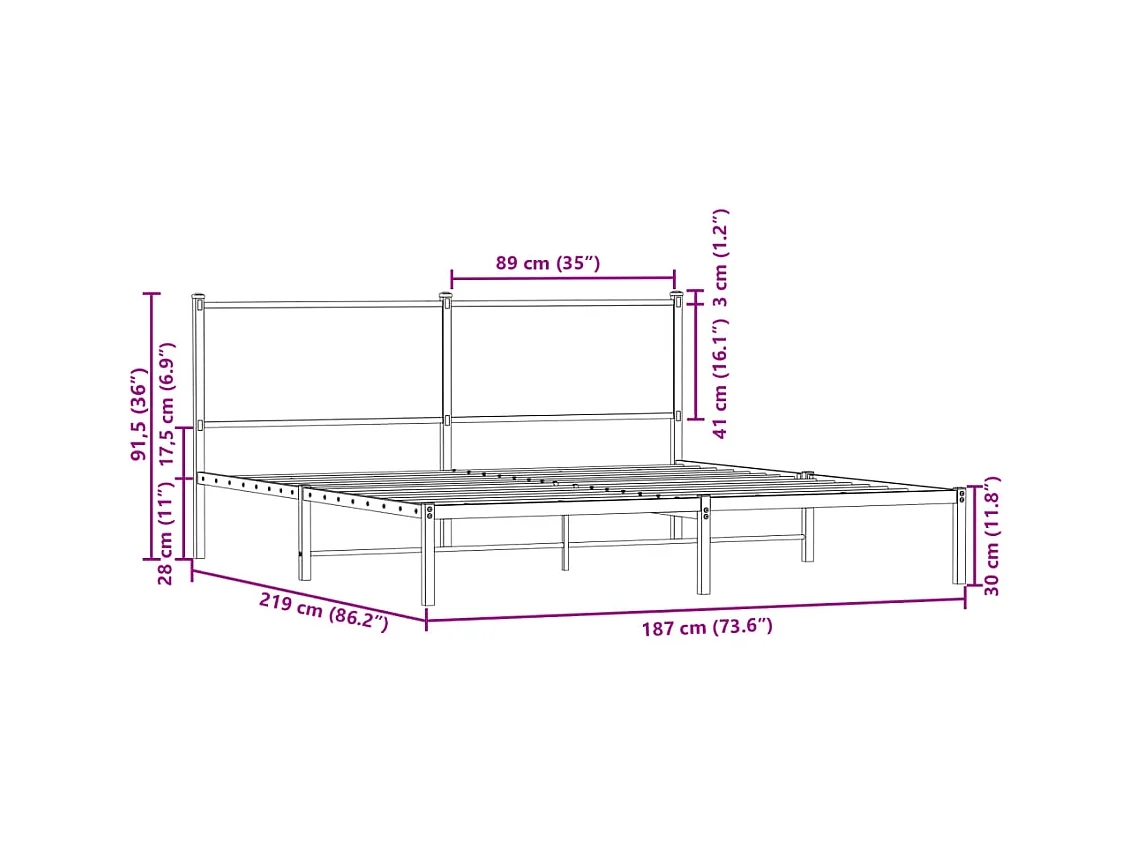 Lit double | Lit adulte | Cadre de lit en métal chêne marron 183x213 cm