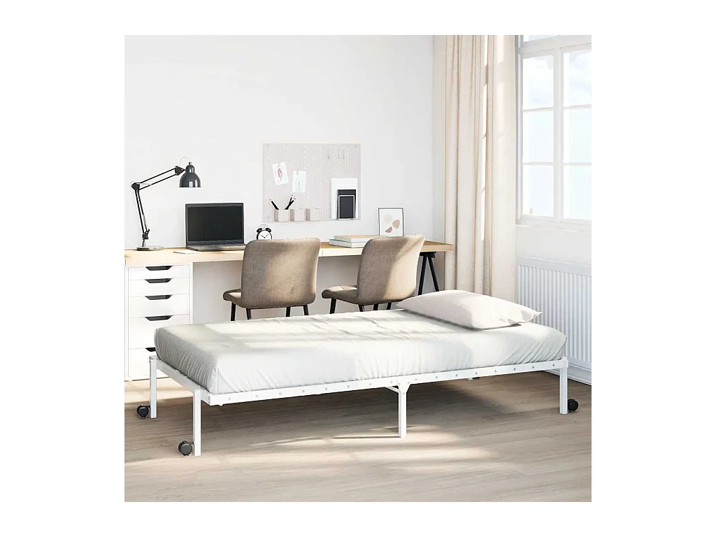 Lit simple | Lit adulte, enfant | Cadre de lit pliable blanc 100x190 cm acier