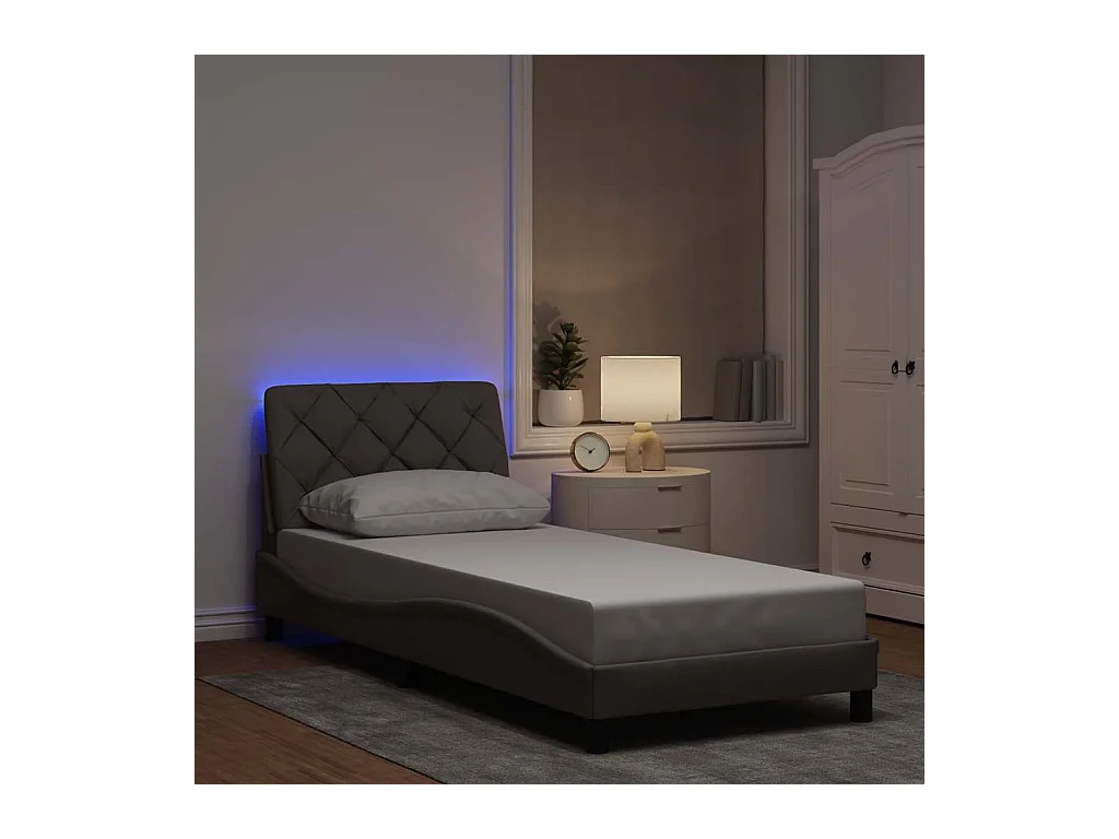 Letto per adulti | Letto singolo | Giroletto con LED senza Materasso Tortora 80x200 cm Tessuto