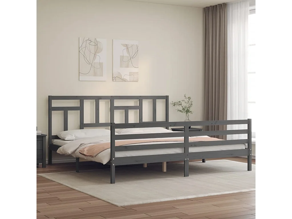 Lit double | Lit adulte | Cadre de lit gris 200x200 cm bois massif