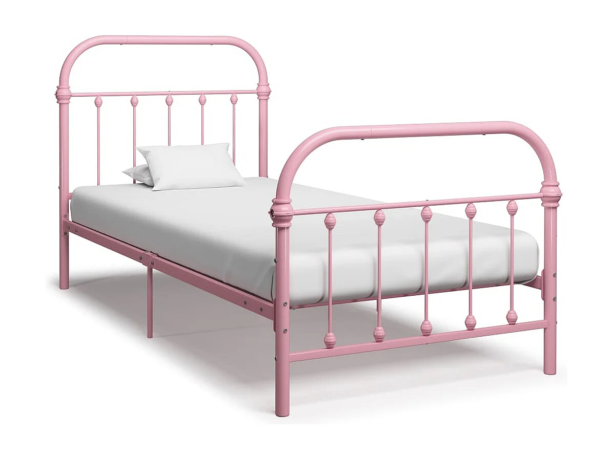 Lit simple | Lit adulte, enfant | Cadre de lit rose métal 90x200 cm